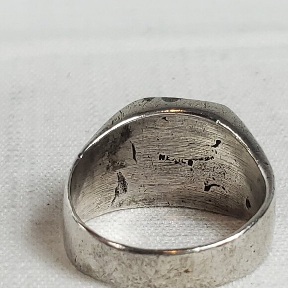 Large Silver 925 Mexico Design Stamped Ring Sz 26mm US 12 - Picture 8 of 12